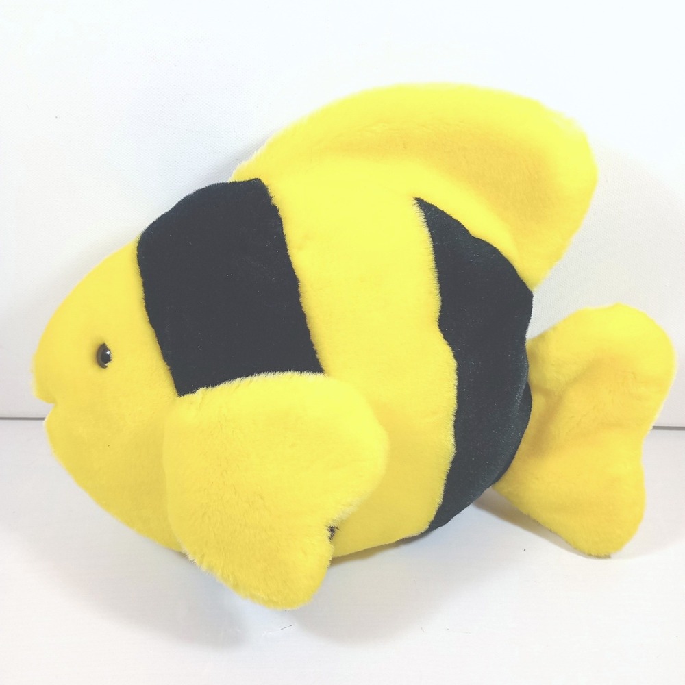 VTG Ty Beanie Buddies Bubbles Fish Large Yellow Black Plush 1998 Stuffed Animal